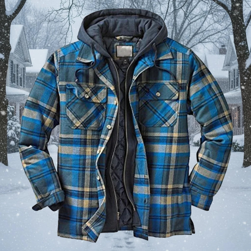 Adam – Gruba kurtka w kratę z podszewką z polaru