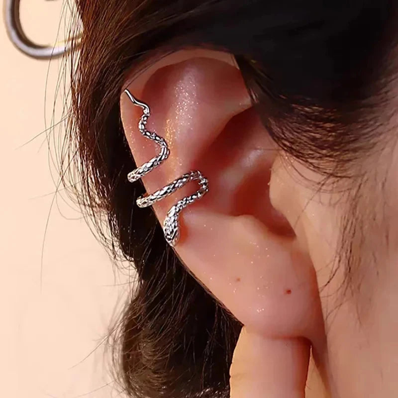 1PC Punk Vintage Snake Ear Cuff No Piercing Earrings for Women Gothic Silver Color Cartilage Ear Clip Earing Fashion Jewelry