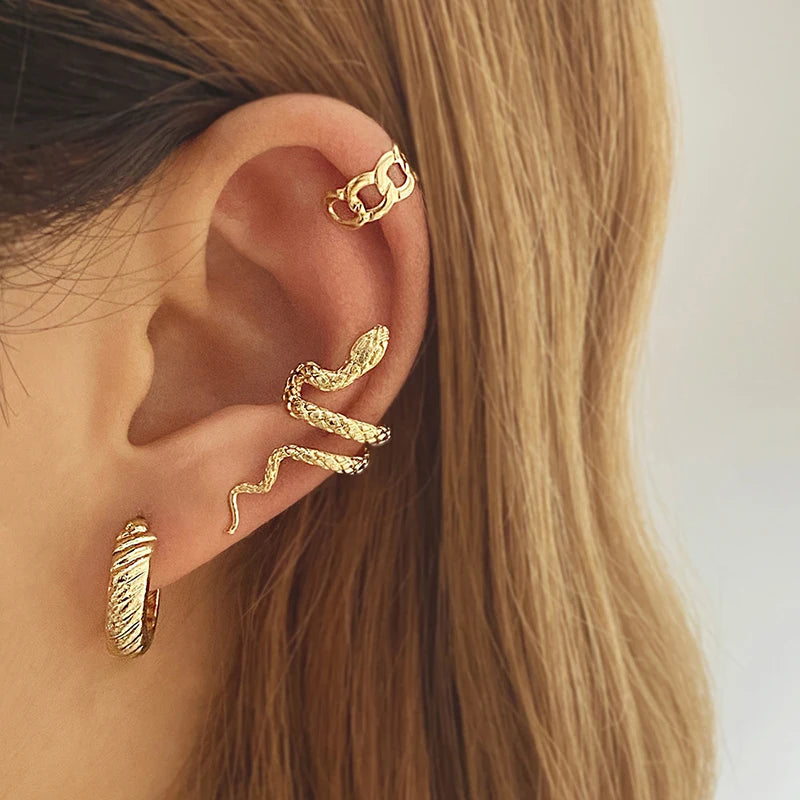 1PC Punk Vintage Snake Ear Cuff No Piercing Earrings for Women Gothic Silver Color Cartilage Ear Clip Earing Fashion Jewelry